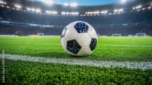 Soccer ball on a vibrant green field inside a stadium (2)