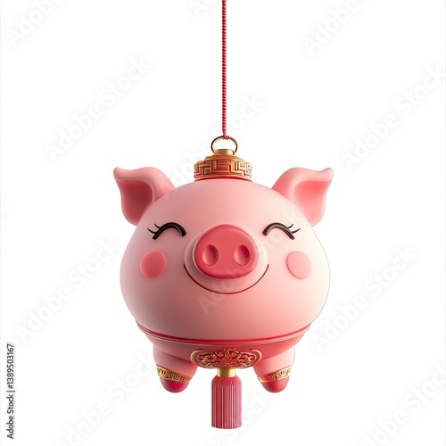 Hanging Pink Pig Ornament with Smiling Face for Lunar New Year
