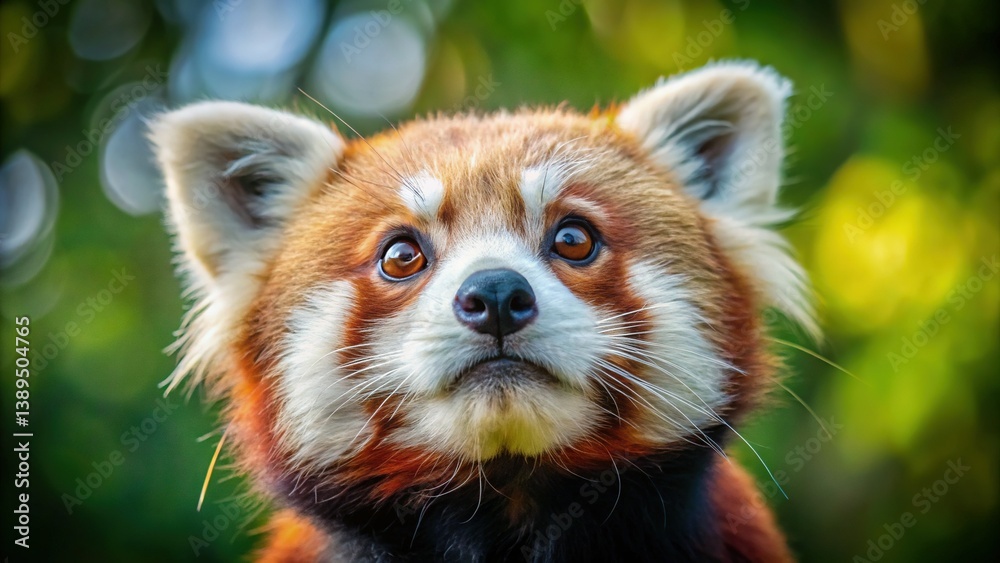 Obraz premium Adorable Red Panda Close-Up: Looking Upwards, Curious Gaze