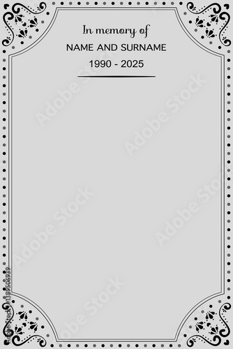 Vector - Border or frame on memorial, rest in peace concept. Can be use for invitation card. Copy space.