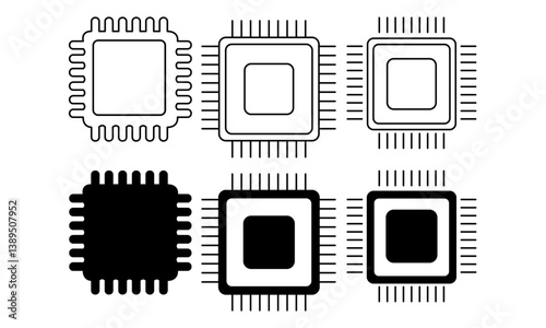 Microchip, CPU Icon Set Each icon is arranged on a separate layer vector illustration
