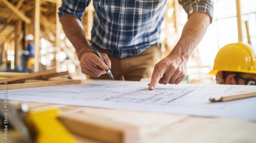 A foreman discussing plans with workers on-site. Featuring leadership and organization A foreman discussing plans with workers on-site. Featuring leadership and organization