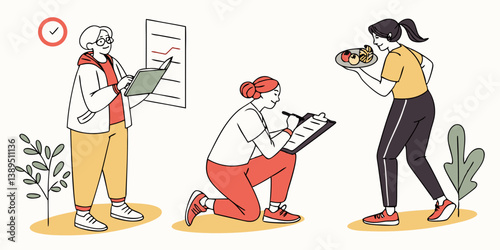 Nutrition Consultation Vector: Dietitian Advising Women on Healthy Eating, Diet Plan, Clipboard, Chart, Flat Illustration