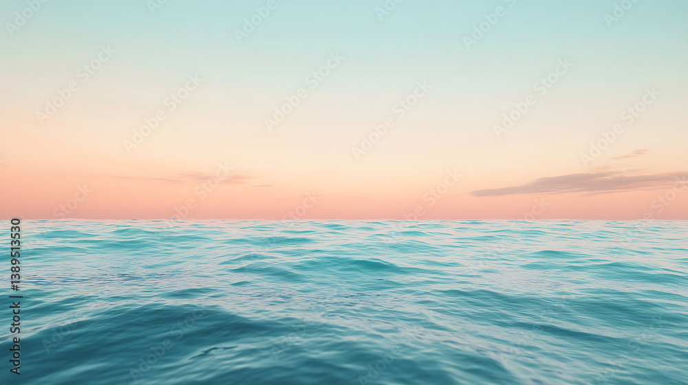 Obraz premium Calm ocean at sunset with pastel sky.