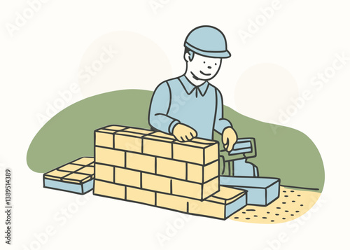 Construction Worker Building a Brick Wall