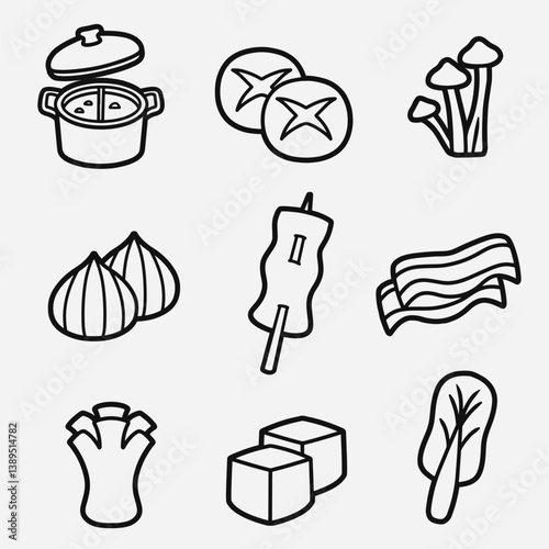 set of hot pot with outline style good for icon, symbol, logo, element design, coloring book, coloring page, etc