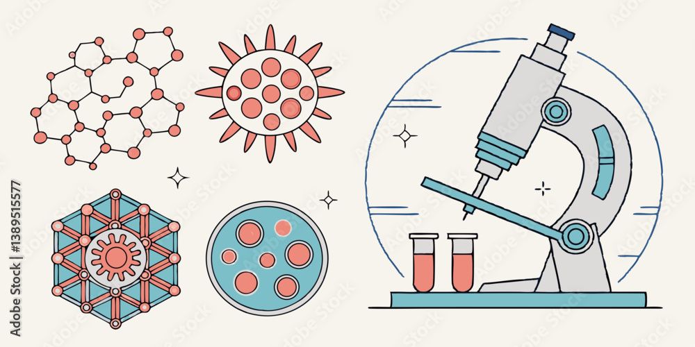 custom made wallpaper toronto digitalScience and Medical Flat Vector Icons Microscope Virus Molecule Petri Dish Test Tubes for Research and Biology