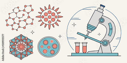 Wallpaper Mural Science and Medical Flat Vector Icons Microscope Virus Molecule Petri Dish Test Tubes for Research and Biology Torontodigital.ca