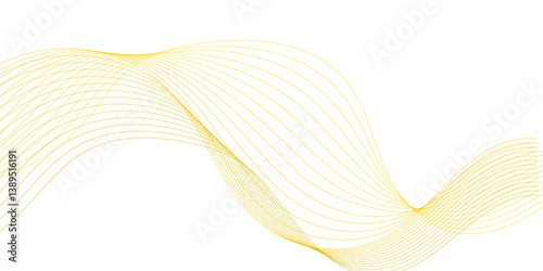 Luxury yellow golden wavy curve lines background. Digital futuristic technology concept. Gradient banner background.  Science, banner, business, poster, template, music background.


