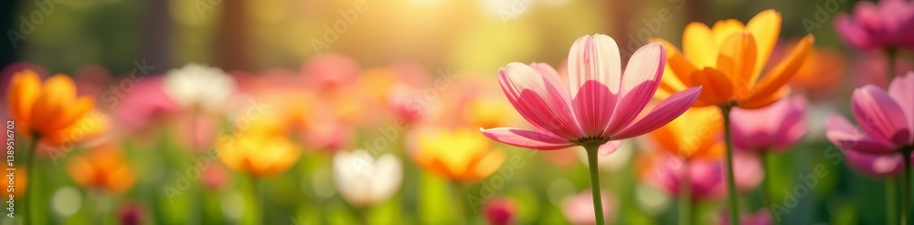 Close-up of colorful spring flowers in sunlight, close-up, petal, season Close-up of colorful spring flowers in sunlight, close-up, petal, season