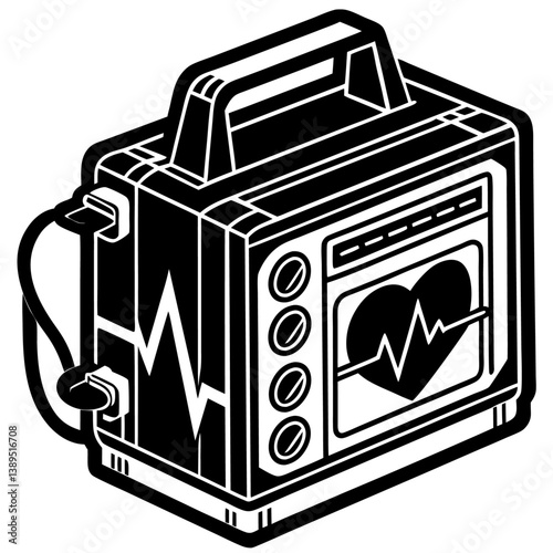defibrillator black color on white vector. 