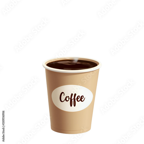 Hot Coffee Cup, Steaming, To-Go, Transparent Background.