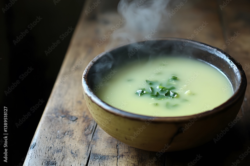 Steam Hot Creamy Vegetable Soup in Rustic Bowl Steam Hot Creamy Vegetable Soup in Rustic Bowl