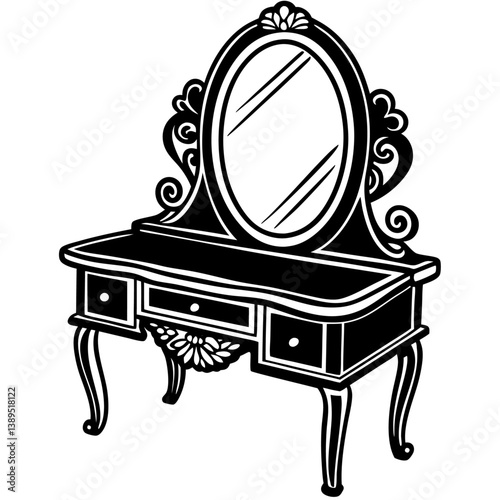 dressing table black color on white vector. 