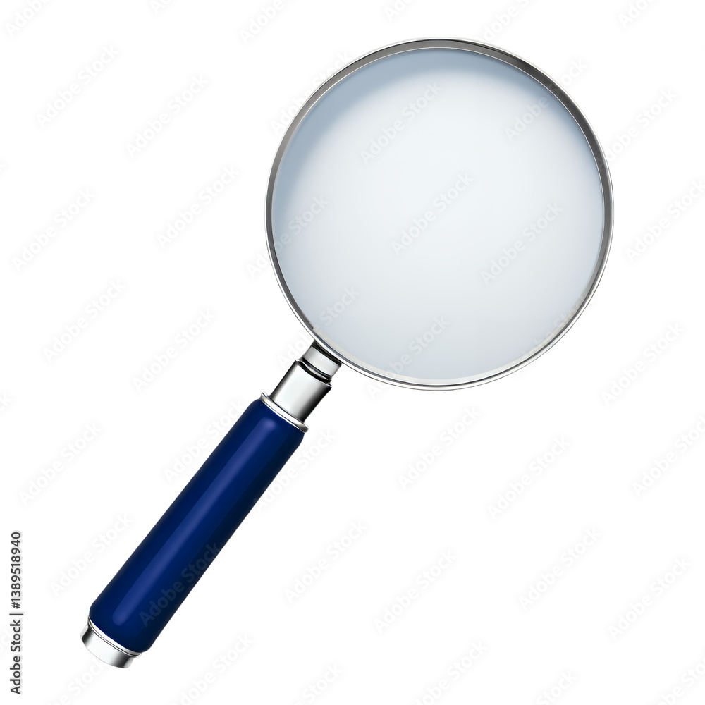 Magnifying Glass with Blue Handle, Silver Rim, transparent background. Magnifying Glass with Blue Handle, Silver Rim, transparent background.