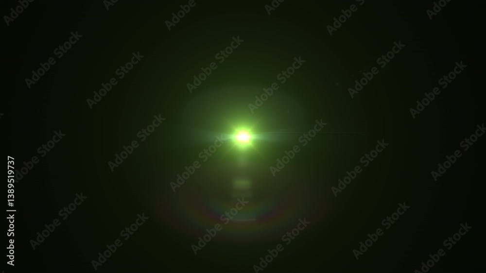 Abstract loop center glow yellow green star optical shine light lens flares flickering animation on black background for screen project overlay 