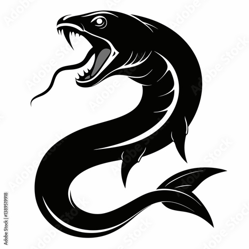 eel with electric shock wave roaring silhouette