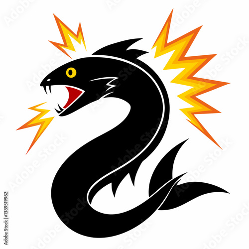eel with electric shock wave roaring silhouette