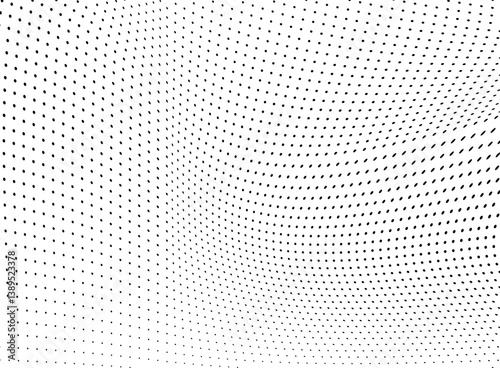 Abstract halftone wave dotted background - futuristic twisted grunge pattern with dot circles