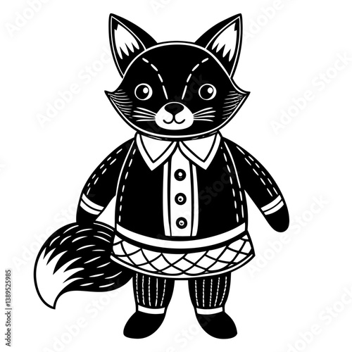 fox doll black color on white vector. 
