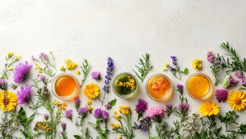 A still life featuring a glass of honey drink with honeycomb and white flowers. A sweet mead tincture in a clear glass. A fresh and delicious traditional beverage on a white background.