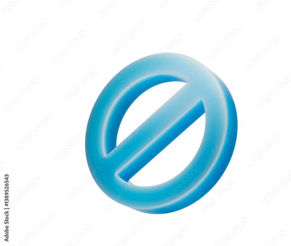A sleek blue prohibition icon with a diagonal bar, symbolizing restriction or denial. 3d illustration A sleek blue prohibition icon with a diagonal bar, symbolizing restriction or denial. 3d illustration