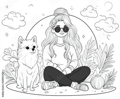 A girl and her dog enjoying...
