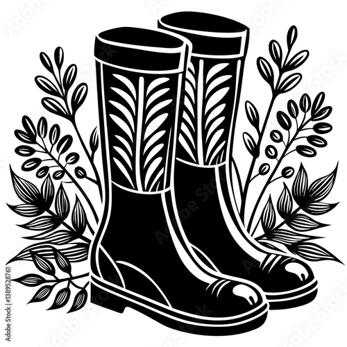 garden boots black color on white vector. 