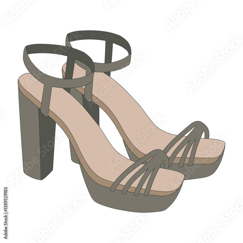 Sandals are high-heeled and platform shoes. Fashionable women's shoes. Vector illustration in a flat style. 