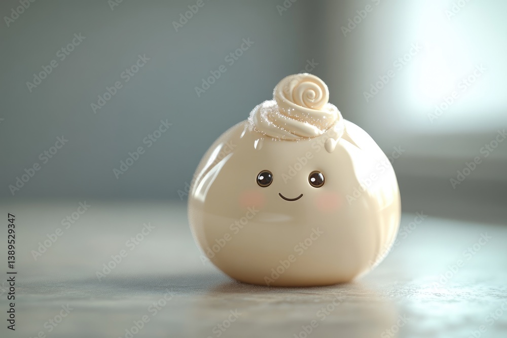 A cute, creamy, round character with a swirl on its head, smiling cheerfully. A cute, creamy, round character with a swirl on its head, smiling cheerfully.