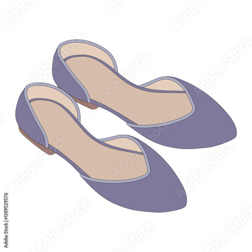 Blue ballet, sandals shoes. Fashionable women's shoes. Vector illustration in a flat style. 