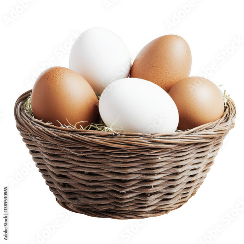 Wallpaper Mural Collection of assorted eggs in a woven basket with natural straw on a transparent background for culinary or decorative purposes Torontodigital.ca
