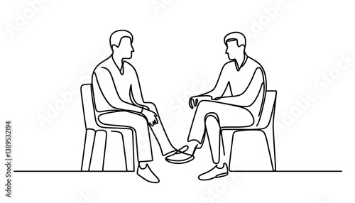 Simple one line drawing  of psychologist's consultation with patients, transparent background PNG image