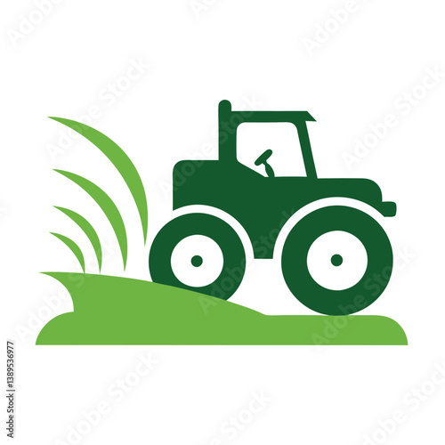 Green Tractor Icon Farming, Agriculture, and Rural Landscape Illustration