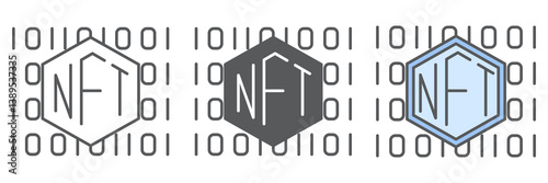NFT code icon collection, unique token and non fungible token, NFT vector icon set, vector graphics, editable stroke outline sign, eps 10