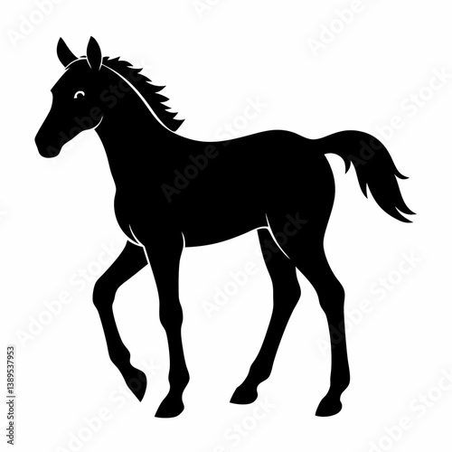 horse foal silhouette isolated white background 