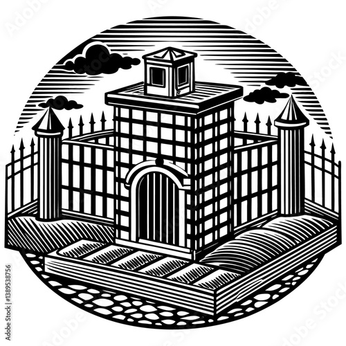 jail building silhouette vector 