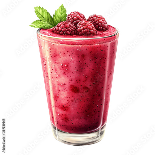 Raspberry smoothie in glass with fresh raspberries  isolated on transparent background png