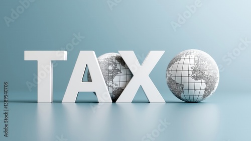 Wallpaper Mural A 3D representation of the word "TAX" beside a globe, illustrating the global nature of taxation and finance. Torontodigital.ca