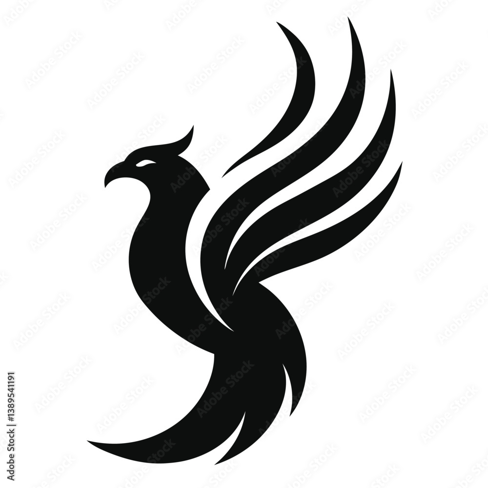 Fototapeta premium Stylized Black Phoenix Bird Illustration Abstract Avian Design