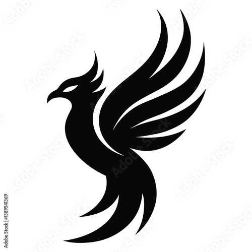 Majestic Phoenix Bird Abstract Black and White Vector Illustration
