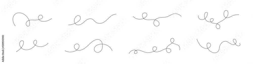 Decorative Dashed Line Swirls Vector Set Decorative Dashed Line Swirls Vector Set