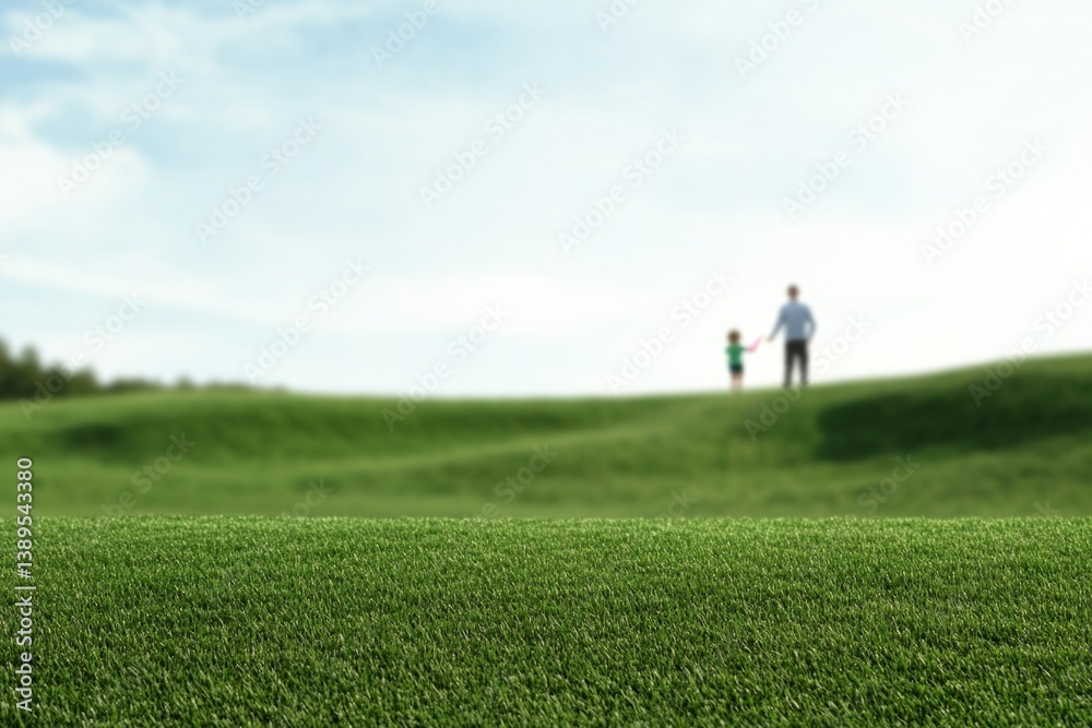 Father and child enjoy quality time on lush green hill under bri Father and child enjoy quality time on lush green hill under bri