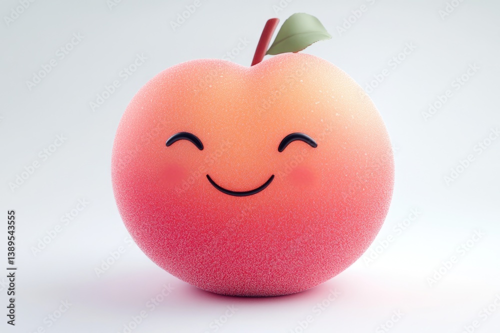 Obraz premium A happy peach with a smiling face, 3D rendered illustration.