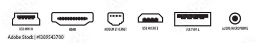 Icons of common cable and port types vector set