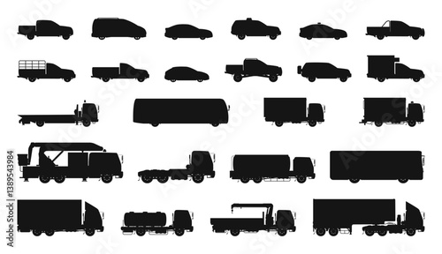 Trucks in Various Sizes Black Silhouette Vector Icons