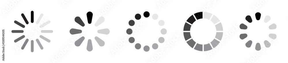 Loading Spinner Icons in Grayscale Vector Set Loading Spinner Icons in Grayscale Vector Set
