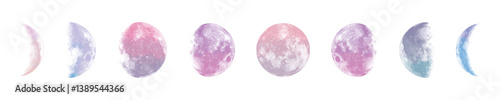 Pastel Watercolor Moon Phases Vector Illustration Set