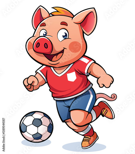 Cartoon Pig Playing Soccer Illustration Animal Character Athlete Mascot Football Game