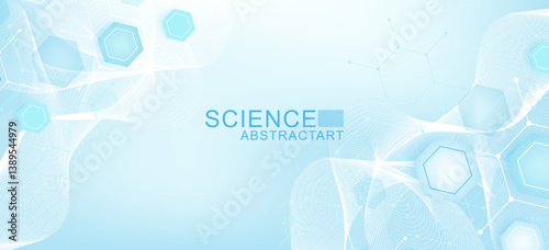 Health care abstract background with hexagons, lines and dots. Medical innovation banner template concept. Biology and pharmaceutical technology background. illustration.